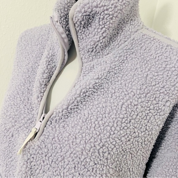 Old Navy Women’ Crop Sherpa Quarter Zip Size Small Lavender Purple Spread Collar - Picture 3 of 12